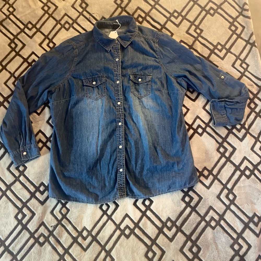 Faded Glory Light Blue Cotton Shirt Female Size 1x (16w )